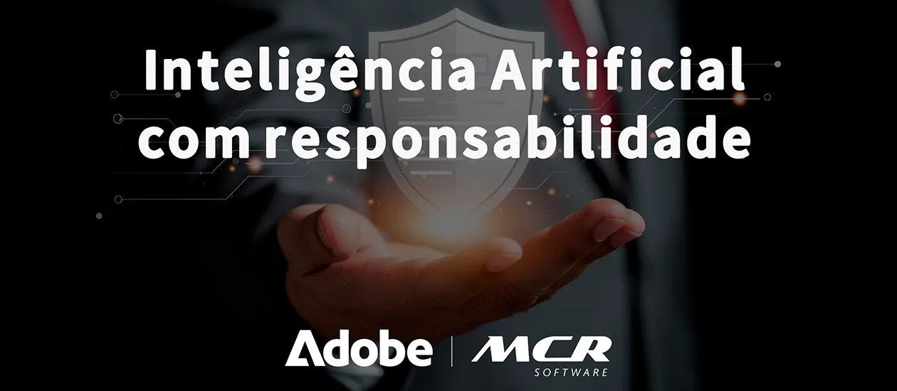 Documento digital com selo de segurança e credenciais de conteúdo Adobe, representando ética e privacidade em IA
